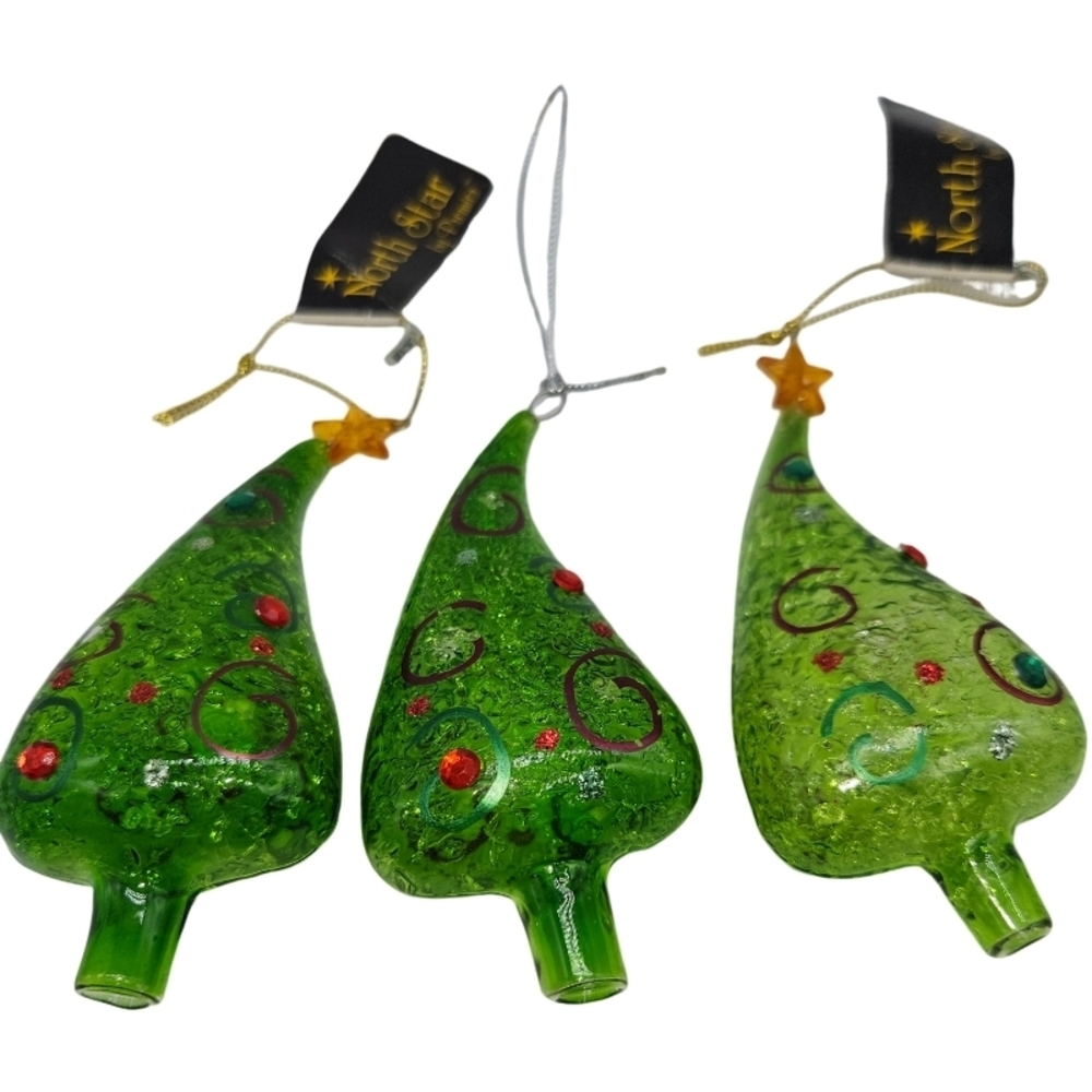 🎄North Star Glass Tree Ornament Set of 3 NWT